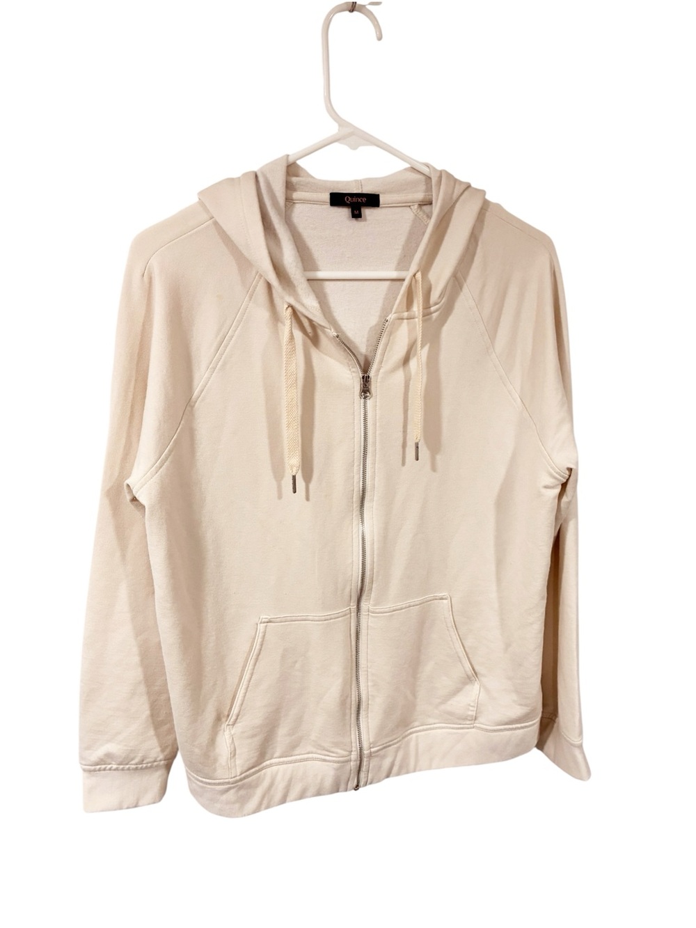 Quince SuperSoft Fleece Full-Zip Hoodie Lightweight Cream Size Medium